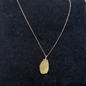 I Reiss Hammered 14k Gold Pendant Necklace with Diamond Pavé Bar - Women Jewelry